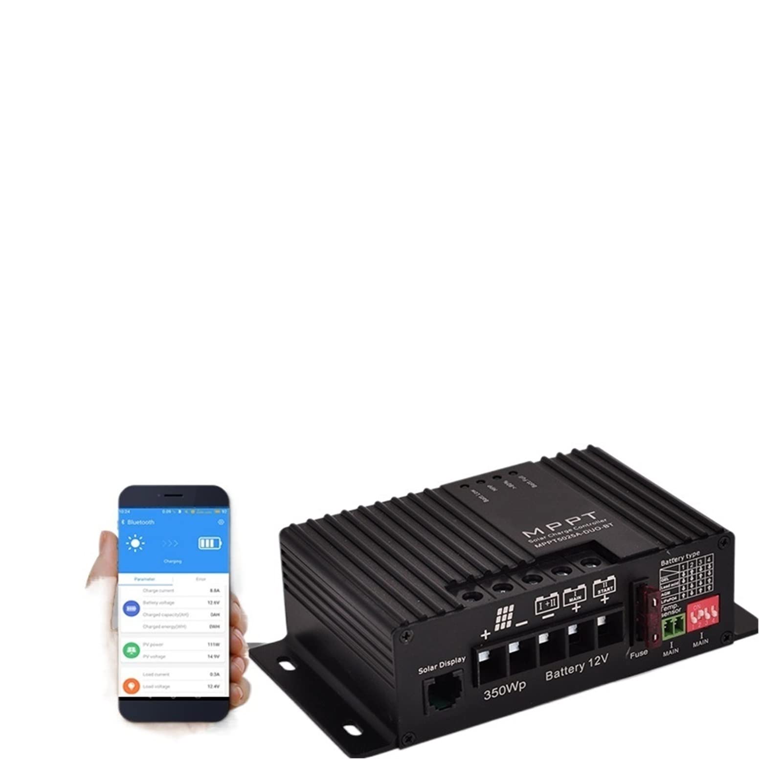 12V 25A Smart Solar Ładowanie kontrolera podwójna akumulator Mppt Regulator słoneczny z Buletooth dla RV Kontroler regulatorów Wysoka wydajność(12V 25A lcd BT)