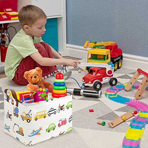 Fxolcshe Rectangular Storage Bin,Collapsible Car Storage Basket For Boys,Waterproof Pe Coating Storage,Bedroom Decor,Nursery Hamper,Toy Organizer,Gift Basket(Vehicles) #TOP1