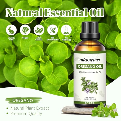 MIGCAPUT Olejek Eteryczny z Oregano 100ML, Naturalny Olejki Aromaterapeutyczny, Oregano Olejek Zapachowy Premium do Dyfuzora, SPA, Masażu, Ręcznie Robione Mydło, Ręcznie Robione Świece