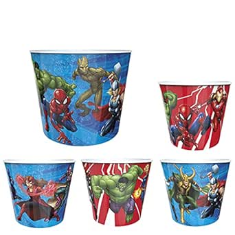 Zak Designs Marvel Universe Movie Night Family Reusable Popcorn Bowl Set with Serving Container and Individual Cups, Reusable and Made From Durable Plastic (5 Pieces, Non BPA)