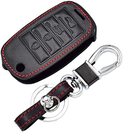 WFMJ Black Leather 4 Buttons Remote Flip Key Cover Chain Case Fob for Kia Sorento Carens Forte Rio Soul Optima Sportage