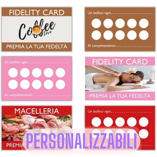 Fidelity Card - Tarjetas de fidelización y colores personalizables, aptas para centro de peluquería, peluquería, masajes, bares, restaurantes, B&B, Fidelity Card multiusos, servicio gráfico incluido