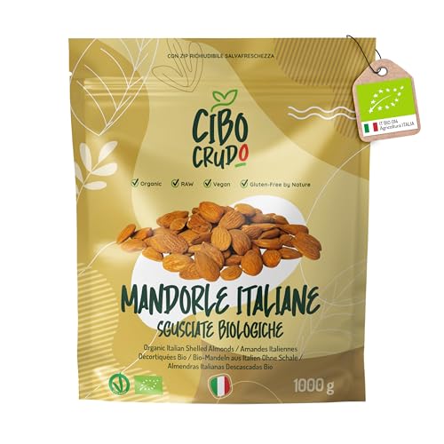 Mandorle Sgusciate Biologiche Italiane Origine Sicilia - 1Kg. Mandorle Pelate non Tostate ed Essiccate al Sole. Mandorle Siciliane Secche Senza Guscio.
