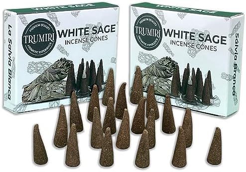 White Sage Incense Cones – Total 20 Cone Incense – Dual Pack of 10 Insence Cones – Incense Cones Scented – Cone Incense Scents – Insense Cones – Incent Cone