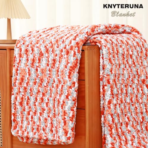 Image of #6 Super Bulky Blanket Yarn for Crocheting - 4 Skeins(Each 10.5oz /300g, 220yds /201m), Chunky Chenille Thick Plush Big Soft Yarn for Crocheting Knitting Blankets, Purple & Orange