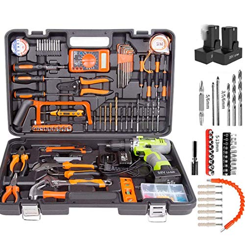 Samnuerly Strong Motivation Akku-Bohrschrauber, LED-Licht-Drehmoment-Kombibohrer-Set, elektrischer Bohrschrauber, Schlagschrauber mit hohem Drehmoment, Schnellladegerät, Schwarz