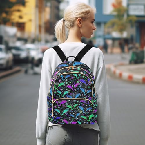 Image of Women Fashion Backpack Purse Psychedelic Bats Rucksack, M | Casual Lightweight Quilted Daypack Ladies Bag for College Travel Work