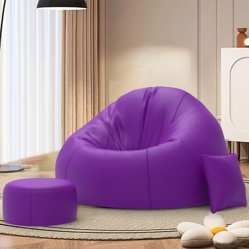 Image of Biggie Bean Bag Chair with Beans Filled 5XL Classic Comfort Bean Sofa-Crafted for Comfort-Styled for Modern Homes with Free Cushion & Footrest (Matching Color : Leatherette Purple)