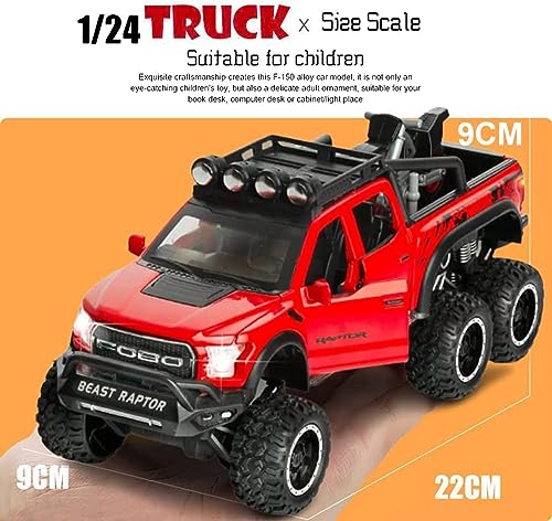 Image of ARNIYAVALA Toy Pickup Trucks for Boys F150 Raptor Diecast Metal Model Car with Sound&Light for Kids Age 3 Year&Up Red
