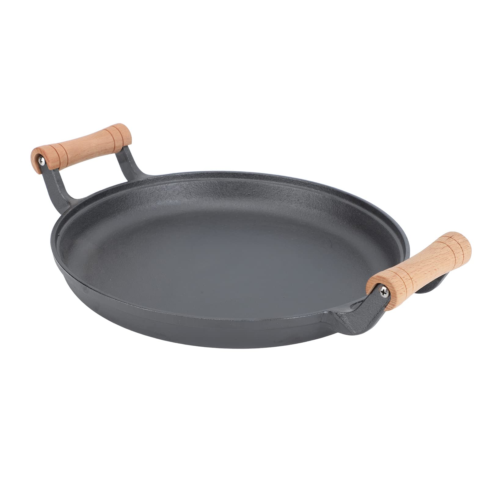 Fyearfly Patelnia grillowa 30 cm, żeliwna patelnia z drewnianymi uchwytami, nieprzywierająca do łatwego gotowania, wszechstronna do grillowania wewnątrz i na zewnątrz