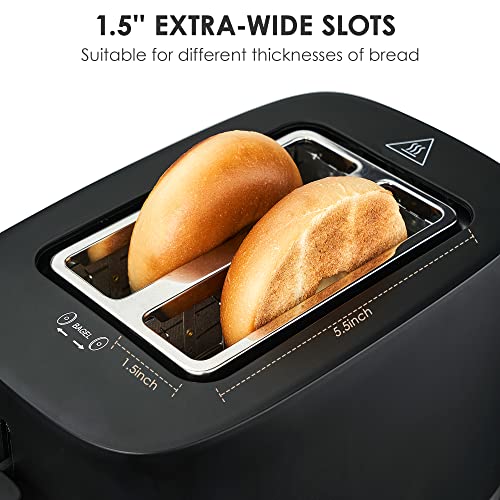 Redmond Toaster 2 Slice, 1.5" Extra Wide Slots Black Toaster With Reheat, Bagel, Defrost, Cancel Function, 6-Shade Settings, Removable Crumb Tray And High Lift Lever Classic Bread Toaster, 900W #TOP3