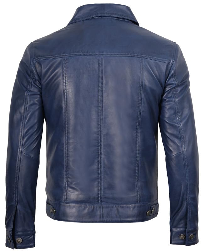 Image of Blingsoul Men's Leather Jacket - Real Full-Grain Lambskin Trucker Jacket for Men