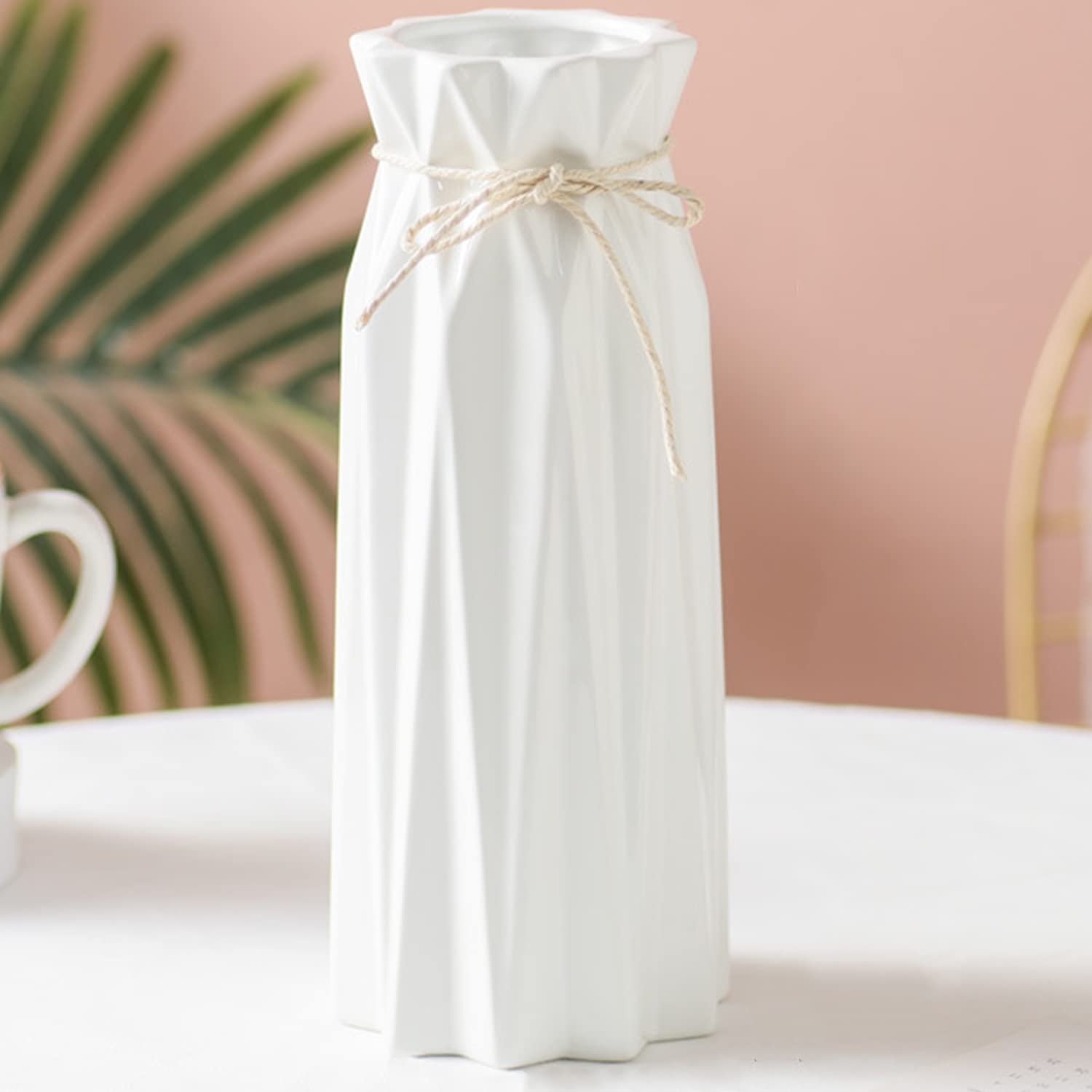 Disoza 24x10x10cm Jarrones de Mesa Decoracion de Ceramica Moderna Jarron Vintage Blanco para Flores de Hierba de La Pampa Flores Secas Flores Blancas Florero Floreros para La Boda de Tulipan Florero