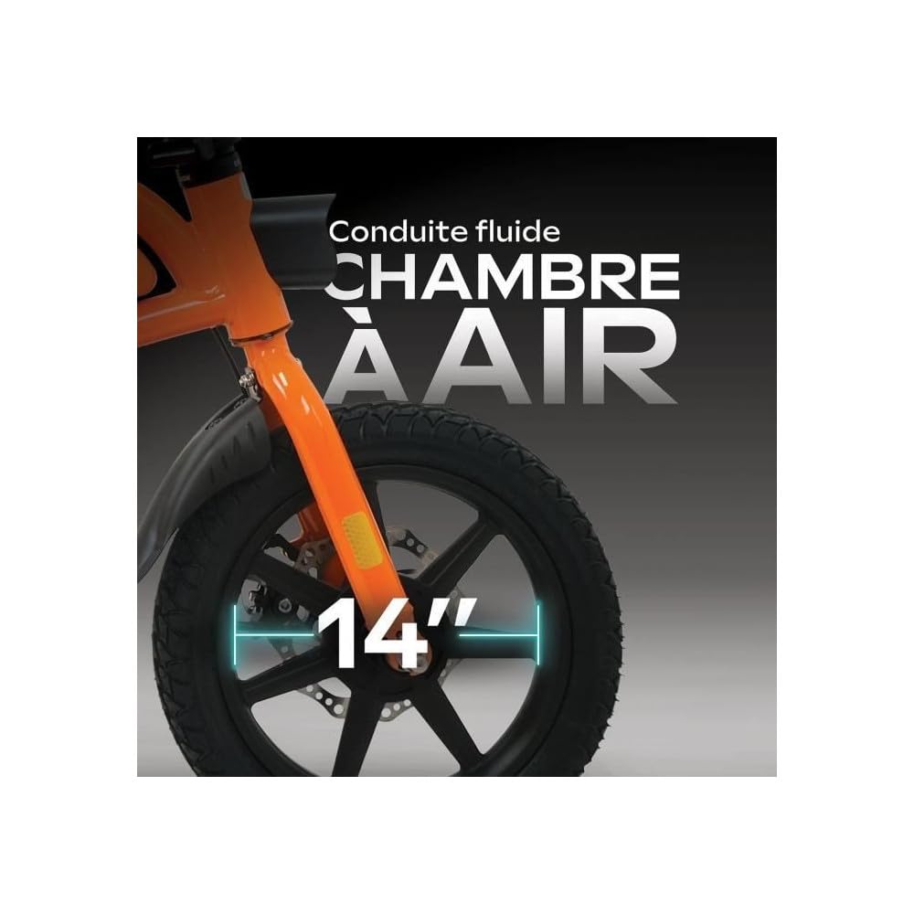 UrbanGlide Draisienne Électrique Adulte 140 Orange – Moteur 250W - Autonomie Jusqu'à 18 km - Roues 14" Gonflables - Batterie 42V/5.2Ah - Poids 15Kg