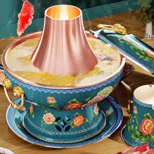 Olla china tradicional de cobre 34 cm verde miniatura 3