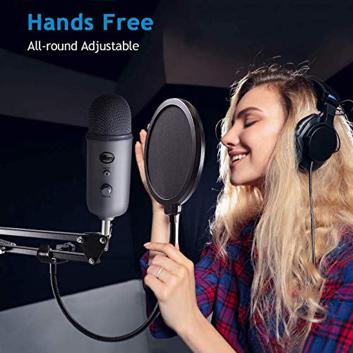 Image of Microphone Stand with Suspension Boom Scissor Arm /Mic Stand Holder /Studio Stand /Adjustable Suspension Boom Scissor /Arm for Voice-over /Gaming /Recording (Pop Filter With Mic Stand, Black)