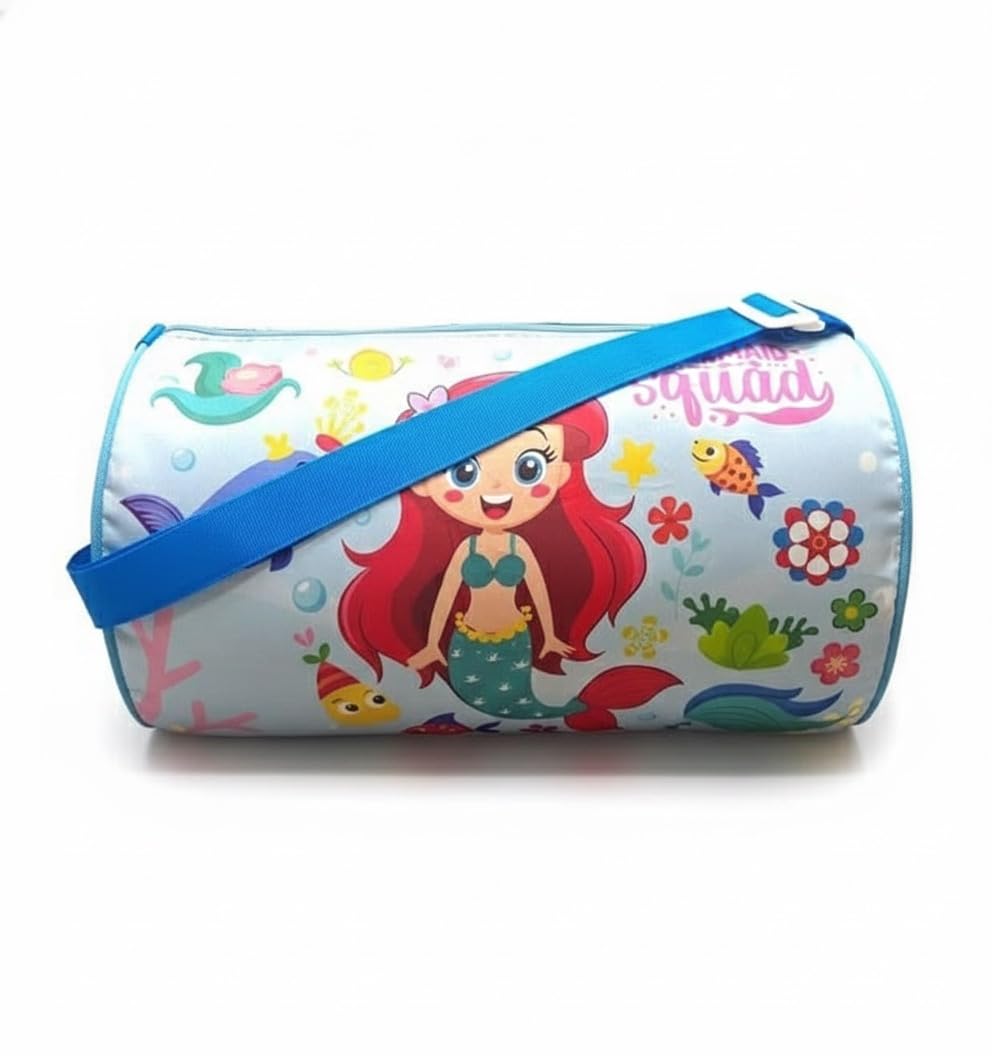 Jiada Kids Cartoon Printed Waterproof Duffle Bag | Swimming Bag for Kids Ideal for Travel Picnic Gym Sports Bag 14 inches | Polyester Material | Mermaid