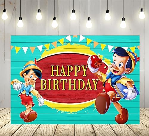 Amazon.com : Pinocchio Backdrop for Birthday Party Supplies Wood Photo ...