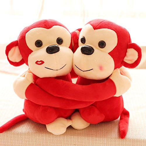 Monkey's Cuddly Couple Soft Toys Plush Stuffed Teddy Bear for Kids Birthday Gift (Red)
