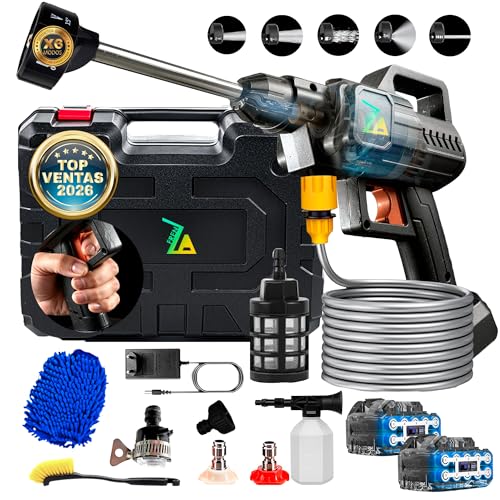 | FRENZA® Super hidrolimpiadora de Alta PRESION Premium con 2 Baterias POTENTES | hidrolimpiadora bateria portatil | Pistola Agua presion bateria |Hidrolimpiadora de Bateria con Manguera de 5 Metros|