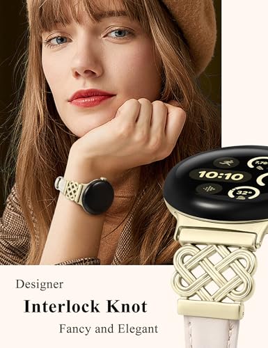 Image of TOYOUTHS Slim Leather Band Compatible with Google Pixel Watch 4 3 41mm /Pixel Watch 2 1 Band Women, Celtic Metal Dressy Thin Fashion Designer Premium Leather Strap for Google 4 3 2 1 Smartwatch