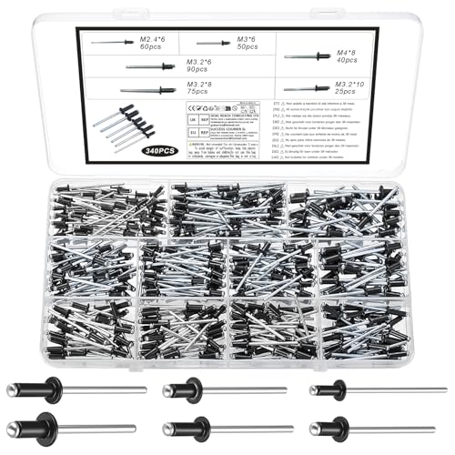 340 Pcs Rivet Pop Tete Large, Rivets Pop en Aluminium à Tête Large, Rivets Aveugles en Aluminium pour Métal Bois, bateaux, voitures, meubles, rails et bricolage...