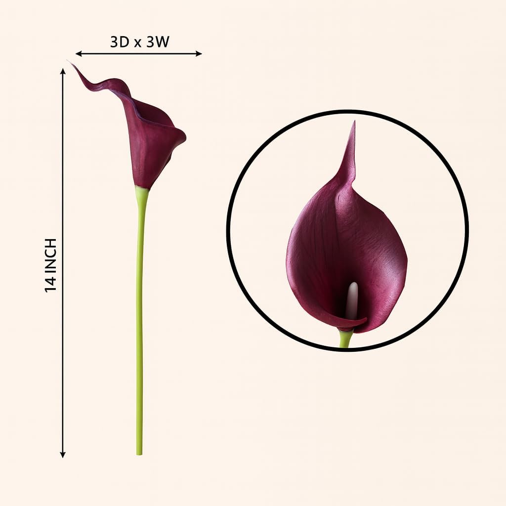 Floral Kingdom 20 Pack 14" Calla Lily Artificial Flowers – Real Touch Burgundy Latex Flowers for Home Decor Tabletop Centerpieces Living Room & Weddings