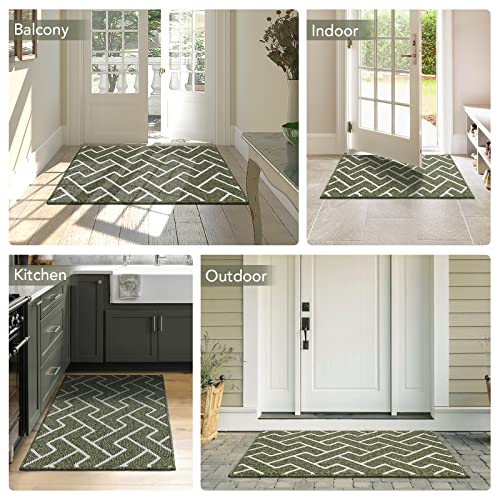 Image of hicorfe Front Door Mat Outside Entrance,24 inchx35 inch Absorbent Muddy Dirt Resist Welcome Door Mats Outdoor Indoor,Stain and Fade Resistant,Non Slip Backing Entry Mat Doormat for Entryway (Light Green)