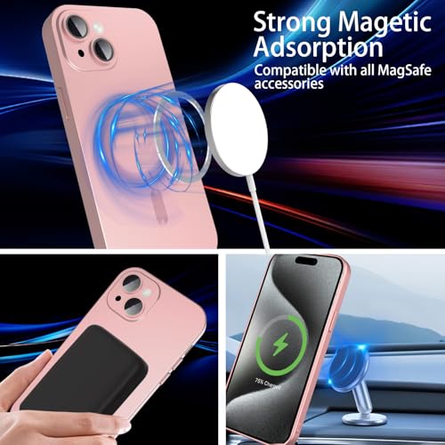 Coque iPhone 15 Plus compatible MagSafe en TPU rose avec protection d'objectif photo
