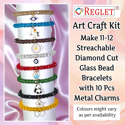 Image of 10 Pcs Charms + 320 Pcs Diamond Cut Glass Beads for Jewellery Making Kit - Glass Beads for Bracelet Making Kit - Bead Craft - 8 mm