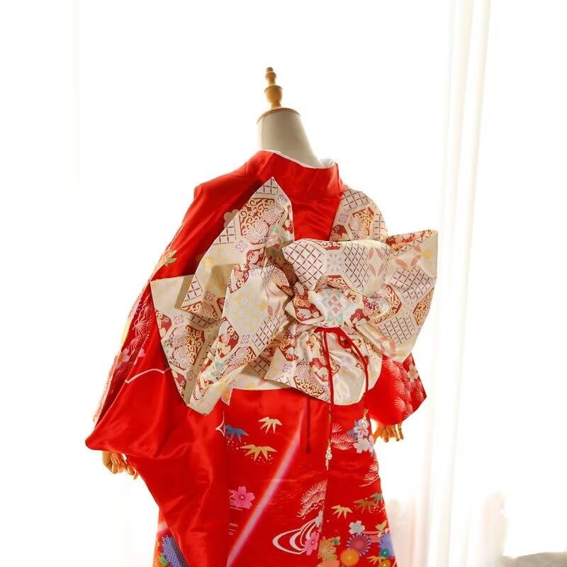 Japanese Kimono Obi Belt for Women Pre Tied Bow Floral Print Waistband Sash for Traditional Yukata Outfits2