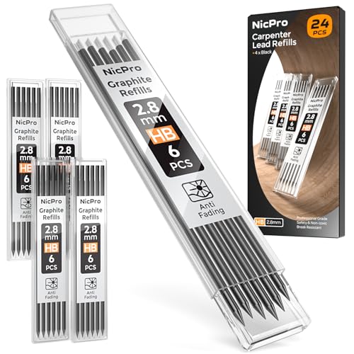 Nicpro 24 Pieces Carpenter Pencil Lead Refills 2.8mm, Break Resistant Leads for Construction and Woodworking Pencils (Black)