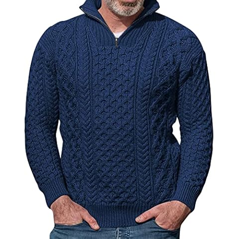 Maxwinee Men's Jumper Stand-Up Collar 1/4 Zip Cable Knit Pullover Zip Neck Sweater Warm, Navy, L Cover