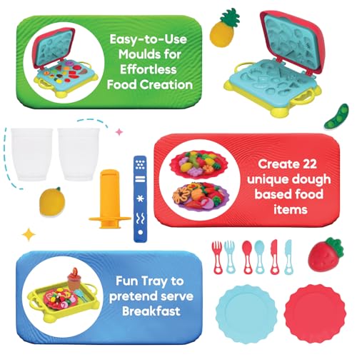 Image of Fundough Funskool Breakfast Set, Create Dough Food Items, Pretend Play Dough Set, 6 Multicolour Tubs, Sensory Toys for Kids, Non-Toxic, Mess-Free, Creative Indoor Activity Gift for Ages 3,4,5,6,7+