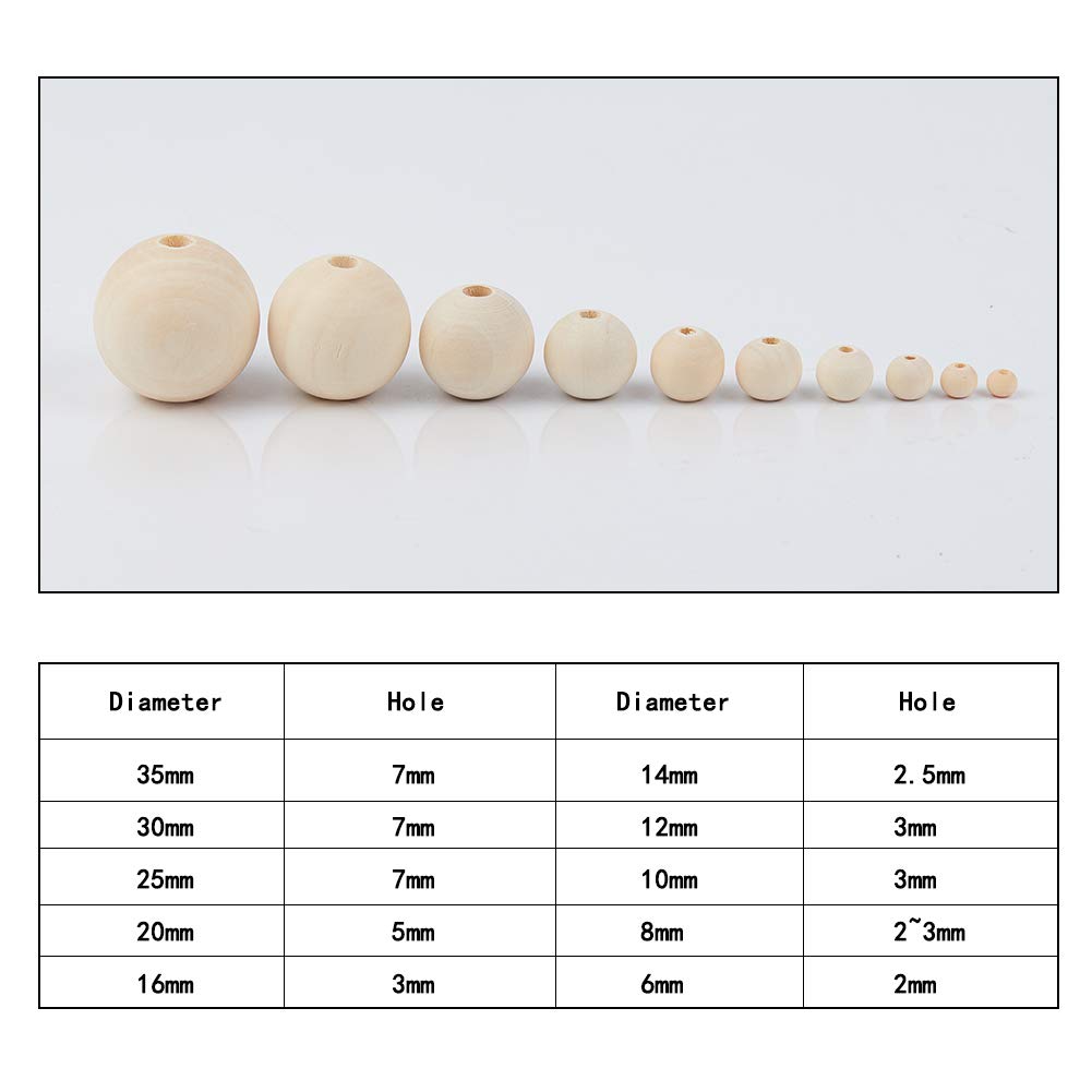 PH PandaHall 1140 cuentas de madera redondas naturales de 14 mm, cuentas espaciadoras de madera para manualidades, bricolaje y joyería