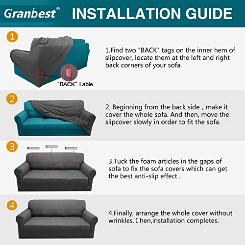 Granbest Sofa Slipcover 1-Piece Striped Sofa Cover For 2 Cushion Couch Thick Luxury Couch Cover For Living Room Soft Furniture Protector Dog Cat Pet Friendly (Medium, Navy Blue) #TOP6