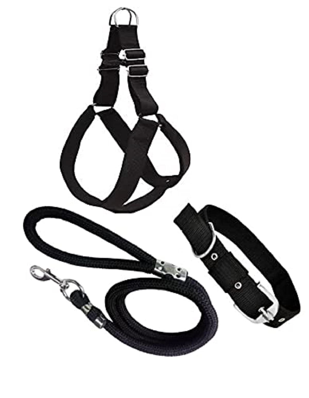 Smart Doggie® Combo Pack of Nylon Padded Chest Belt Breathable Harnesss, Adjustable Neck Collar and Durable Rope for Your Pet Dogs for All Breeds Large Black (B09HNMJ3H6) Amazon Price History, Amazon Price Tracker