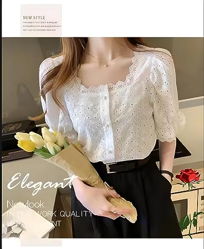 JC JUMMY COUTURE Best Women Summer Casual Warty Wear White Embroidered Cotton Top - Image 2