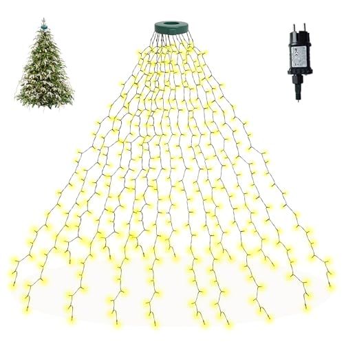 Oiamker Lichterkette Weihnachtsbaum WarmWeiß, 2M 400 LED Weihnachtsbaumbeleuchtung mit Ring und 16 Stränge Lichterkettes, Wasserdicht Lichterkette Baum für Weihnachtsbaumschmuck (2M-400L)