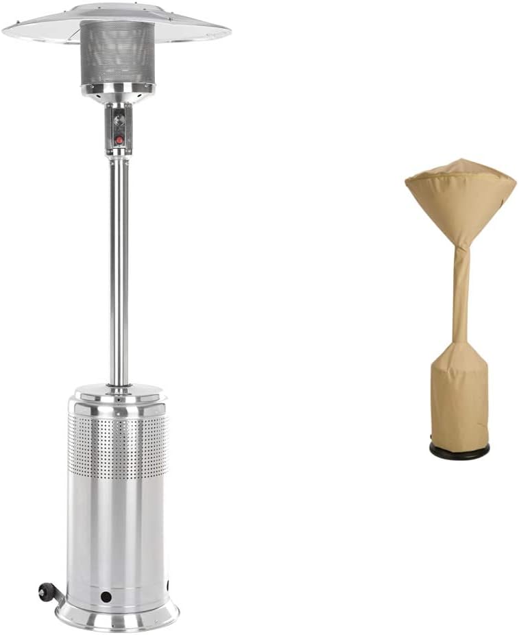 Fire Sense Stainless Steel Pro Series Patio Heater with Wheels & Classic Accessories Terrazzo Water-Resistant 34 Inch Round Stand-Up Patio Heater Cover