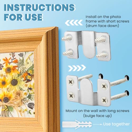 Image of 4 Pairs Interlocking Flush Mount, Bracket Picture Hanging Hooks,Buckle Furniture Connector Headboard Wall Mounting (Stainless Steel)