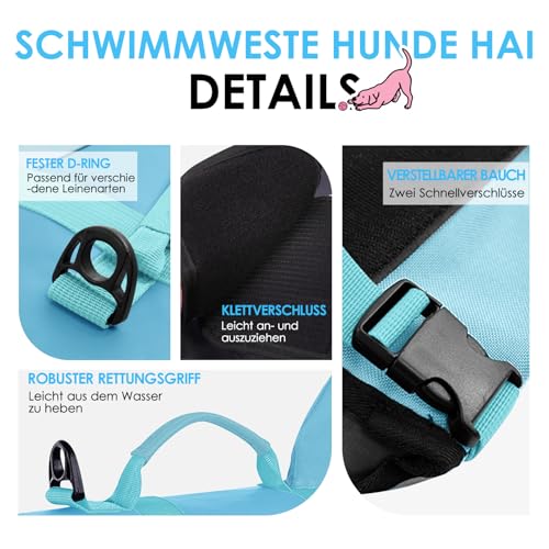 AOFITEE Schwimmweste Hund Groß, Ripstop Große Hundeschwimmweste Hai, Verstellbar & Ripstop Schwimmweste für Hunde mit Rettungsgriff, Rettungsweste Hunde Labrador Hundeweste Schwimmen, Grün, L