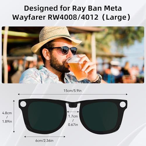 Image of HIBLOKS 2 Pcs Polarized Clip for Ray-Ban Meta Wayfarer RW4008 and Gen 2 RW4012 Large (53-22), Fade Clip Compatible with Meta Wayfarer Gen 2 Protect Your Eyes, Cool and Fashionable (Black+