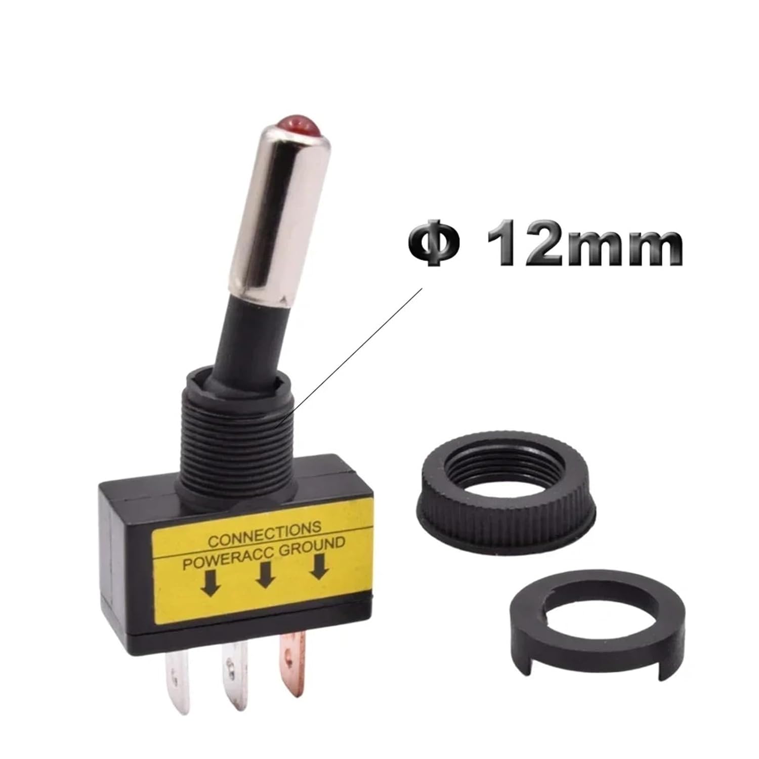 5/10pcs 12mm Auto Car Illuminated Toggle Switch ASW-15D SPST 2 Position 3pin ON Off 12V 24V DC Red Green Blue Yellow LED(5 Colors LED,5pcs,24V)