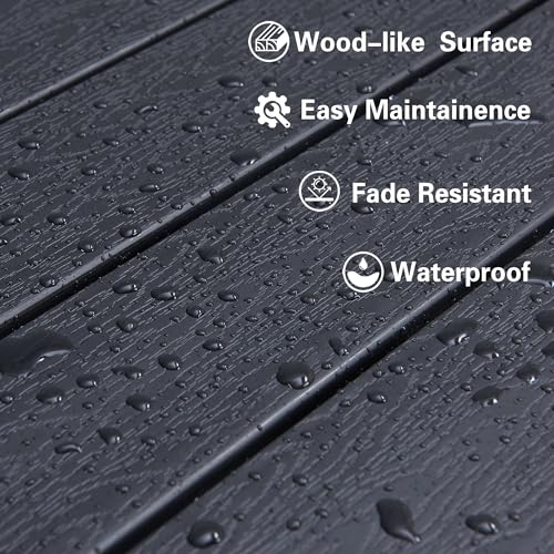 EFURDEN Outdoor Bench, 3-Person Outdoor Dining Bench, Backless Poly Lumber Garden Bench, All Weather Bench Suitable for Patio and Garden, Black