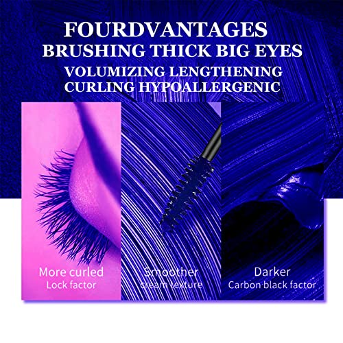 Blue Mascara Eye Makeup Waterproof Mascara Natural Fast Dry Eyelashes Volumizing Lengthening Eye Lashes No Smudging No Clumping #TOP4