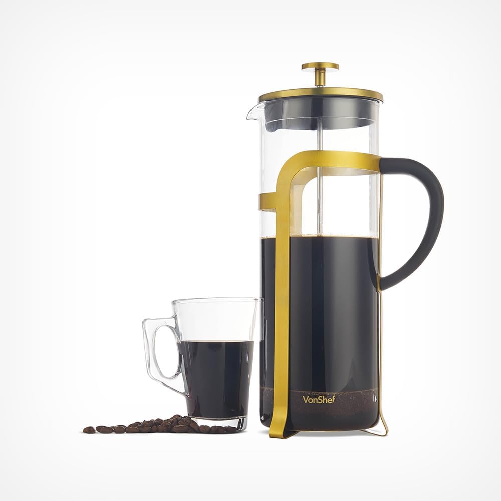 VonShef 12 Cup Cafetiere, 1.5L French Press with Measuring Spoon/Bag