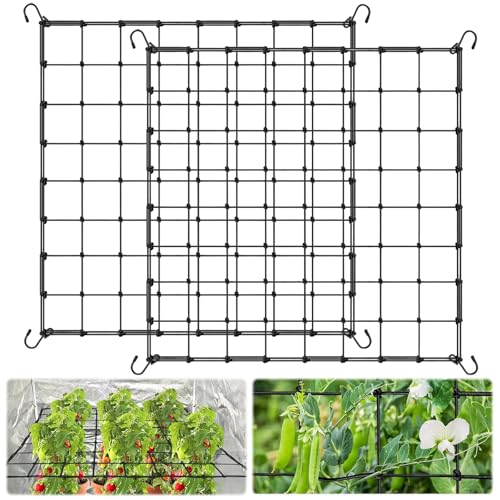 XSHAO 2 Stück Scrog Netz 80x80 cm Grow Netz mit 8 Haken Elastisches Spaliernetz für Pflanzen/Gemüse/Früchte/Blumen