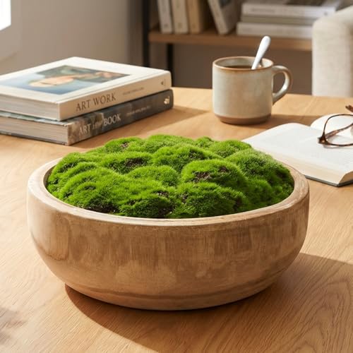 Zhehao 10.5x10.5x4 Inch Moss Wood Bowl, Artificial Moss Decorative Bowl for Centerpiece, Natural Round Centerpiece for Wedding Table, Housewarming Gift, Living Room, Office Decor