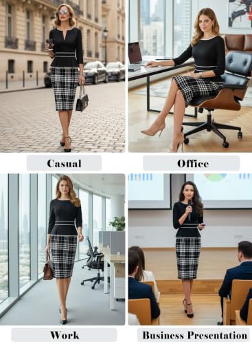 Image of VFSHOW Womens Work Business Office Front Zipper Peplum Church Sheath Dress